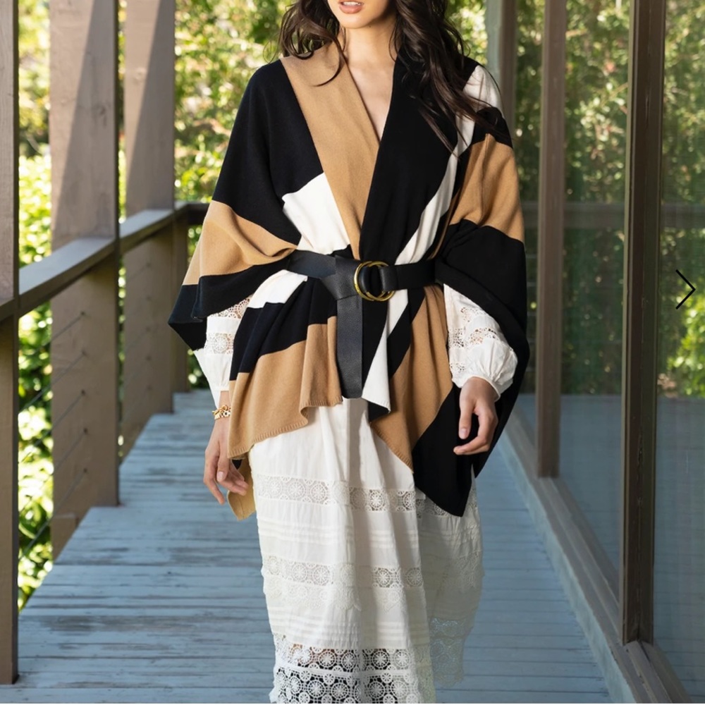 Black/Ivory/Camel “Stevie” Poncho